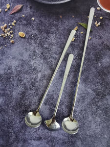 Long-Handled round Bar Spoon 304 Stainless Steel Jam Honey Stirring Spoon Oil Spoon Small Soup Spoon 7ml Hot Pot Seasoning Spoon