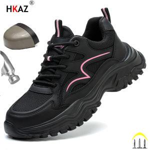 New Fashion Women Safety Shoes For Work Safety Boots Breathable Steel Toe Puncture Proof Sport Work Sneakers Slip-resistant