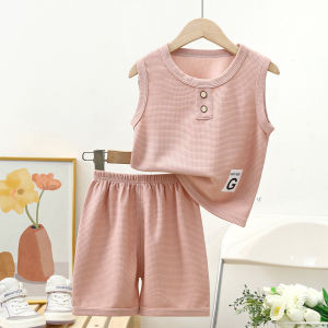 Summer New 2025 Boys Sleeveless Clothes Set Trendy Shorts Childrens Summer Outfit Vest Package Polyester Fiber 90% Other 10%