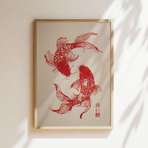 Red Koi Fish Japanese Canvas Prints Modern Minimalism Aesthetic Wall Art Picture Bedroom Kitchen Home Decor Poster Artwork Gifts