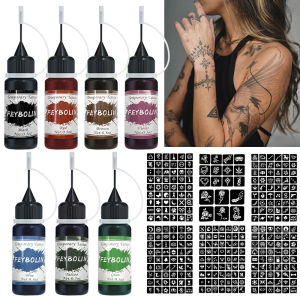 Bộ Dụng Cụ Vẽ Hình Xăm Tạm Thời Tự Làm 7 Màu Sắc Tươi Sáng 6 Tấm Giấy Nến X 24 Mẫu Tranh Vẽ Nghệ Thuật Cơ Thể Dành Cho Tiệc Halloween Đạt Chứng Nhận FSC