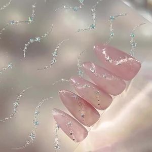 Dễ Thương Ngôi Sao Sáng Bóng Dây Xích Dán Móng Tay Vàng & Bạc Lượn Sóng Ngôi Sao Đường Tự Dính Mùa Hè Móng Tay Nghệ Thuật Trang Trí Giấy Dán