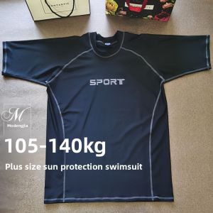 Extra Large Surfing Swimming Suit Casual Loose Mens Swimwear Short Sleeve Belly Covering Top plus Size Nylon Sportswear