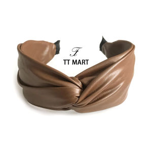 Fashionable Pure Color PU Leather Wide Edge Crossed Hairband: Stylish Korean Headband for Autumn & Winter