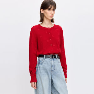 Lily | Áo Cardigan Len Thêu Hoa Đỏ cho Phụ Nữ
