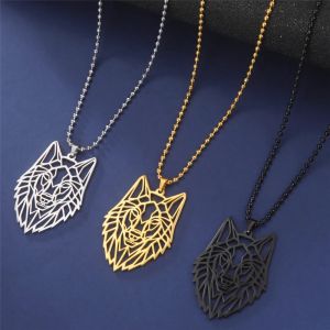 Skyrim Hollow Double Hole Wolf Head Pendant Stainless Steel Necklace Mens And Womens Fashion Party Talisman Jewelry Gift