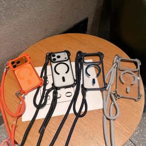 Two Lanyard Case For iPhone 17 Pro Max 13 12 16 14 15 Plus Air Magnetic Clear Four-Corner Shockproof Outdoor Long Strap Cover