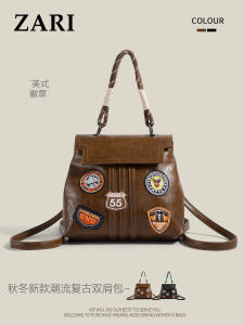 2025 New Original American Retro Badge Large Capacity Womens Backpack Travel Commuting Bag Embroidered PU Leather Magnetic Buckle
