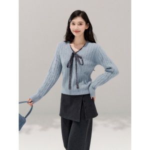 YIKEXIAOYEMEI | Áo Sweater Len Xanh Nữ Dài Tay Gọn