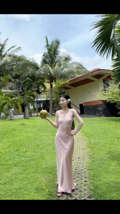 Đầm Lụa Cổ U Dây Mảnh Form DàiVáy Lụa Hàn Châu 1 Lớp Không MútKhông Dây Kéo Tôn Dáng