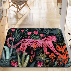 Thảm Trải Sàn VIKAMA Vibrant Jungle Pink Leopard Print Area Mat Phong Cách Cổ Điển Trang Trí Nhà Cửa Thảm Cho Phòng Khách Phòng Giặt Phòng Bếp Đầu Giường - Thảm Trải Sàn Bằng Vải Polyester