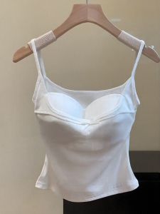 Pure Desire Short White Strap Vest Womens Fashion Slimming Base Layer Top Spring New Style Commute Style Inner Wear