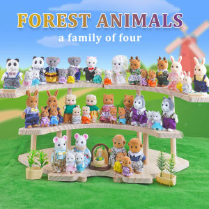 Dollhouse Forest Family 4Pcs Doll Rabbit Sheep Cat Animal Minitature Furniture Set Pretend Play Simulation Doll House Toy Gift