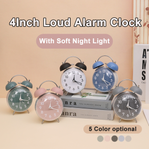 4 Inch Twin Bell Loud Alarm Clock with Soft Night Light Battery Operate Table Alarm Clocks Non-Ticking for Home Bedroom Decor