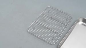 Stainless Steel Baking Pan Tray With Wire Rack Cake Baking BBQ Pan Tray Plate Oven Brownie Rack Cooking Roasting Grilling Tool