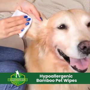 MyTurf Hypoallergenic Bamboo Pet Wipes 100 Sheets Dog Cat Natural Biodegradable Anti-bacterial Gentle Cleaning Grooming