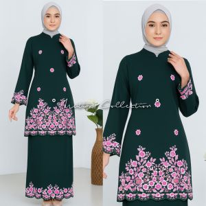 SETELAN BAJU KURUNG BORDIR BUNGA TABUR KERANCANG