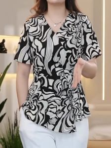 WANGGONGZHU | Casual Waist-Cinching Short Sleeve Silk Shirt Women Summer 2025 New Style Fashionable Slimming Top Korean Version Princess Brand