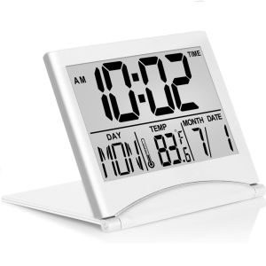 Foldable Backlit Calendar Clock Stylish Snooze Digital Alarm Clock Bedrooms Offices Travel Alarm Clock Compact Desk LCD Clock