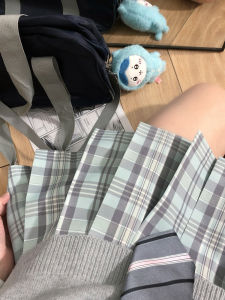 Original Jk Plaid Skirt Mint Candy A-Line Mini Skirt High Waist Pleated Short Skirt for Women in Their 20s Polyester Fabric