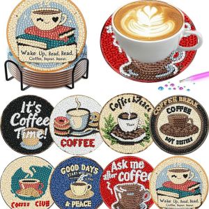 other | 8 Pieces/Set of Diamond Art Painting Coasters with Holders DIY Coffee Patterned Diamond Art Coasters Suitable for Both Adults