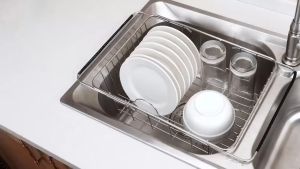 2pcs S/L Stainless Steel Vegetables Strainer Basket Home Vegetable Washing Basket Fruit Vegetable Filter Basket Kitchen Sink Drain Racks Expandable Over Sink Colander Basket Colander with Fine Mesh Fruits Strainer Basket Retractable Drain Basket