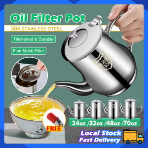 24-70 oz Stainless Steel Oil Pot with Fine Mesh Strainer Kitchen Oil Filter Container Leak-Proof Cooking Oil Storage Pot 油壶
