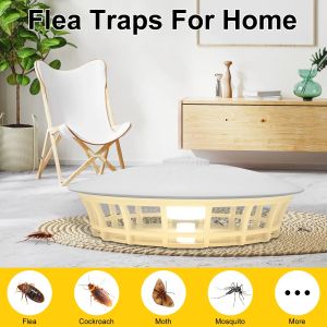 LED Flea Traps with 5 Flea Sticky Pads USB 4 Light Modes Electric Indoor Lamp Catcher for Fleas Cockroaches Mosquitoes Trap