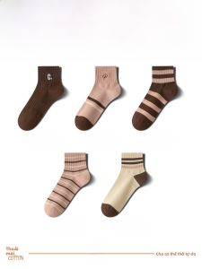 JINGCHI | Tất ngắn kẻ sọc cotton nguyên chất thời trang thu đông cho nữ Tất mỏng không xương thoáng khí thoải mái Tất ngắn phong cách đường phố