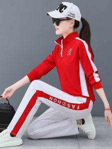 ชุดกีฬาลำลองสำหรับผู้หญิง ชุดเต้นรำสี่แยก ชุดวิ่ง ชุดสองชิ้น ฤดูใบไม้ผลิ 2025 ใหม่ แฟชั่น วัยกลางคน คุณแม่