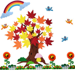 Primary School Class Culture Theme Decoration Kindergarten Classroom Environment Creation Mid-Autumn Festival Wall Stickers Blackboard Newspaper Decoration Material Maple Tree