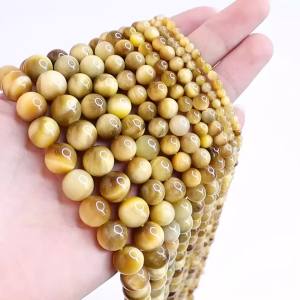 1 Strand Natural Tiger Eye Stone Beads Gold Color Smooth Round Spacer Gem Bead for DIY Bracelets Necklace Jewelry Making 6-12mm