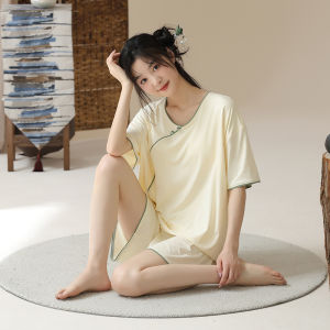 Miiow | New Chinese Style Summer Thin Short Sleeve Sleepwear Set Womens Home Clothes With Chest Pad Cat Person 2025 New Arrival