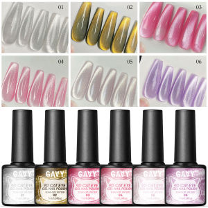 6pc Glitter Cat Magnetic Nail Gel Polish Set Cat Eye Holographic Reflective Semi Permanent UV Gel Soak Off Sparkling Nail Art