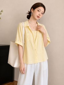 SHIMANQING | Elegant Yellow Illusion Two-Piece Short Sleeve Shirt