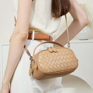 Summer leather hand-held small square bag fashionable woven double zipper single shoulder crossbody small bag casual womens bag