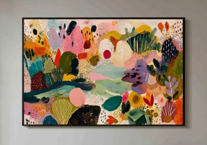 Colorful Abstract Floral Landscape Oil Painting Vibrant Garden Wall Art Impasto Canvas Decor