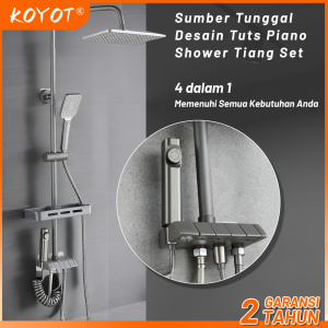 KOYOT Desain Tuts Piano Shower Kamar Mandi Full Set Sumber Tunggal Persegi Abu-abu 4 Ways / Jet Shower / Hand Shower Mandi / Kepala Shower Mandi / Tempat Sabun Shower Kamar Mandi Satu Set
