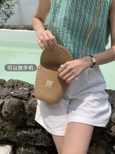 New 2025 Womens Straw Woven Mini Crossbody Bag Beach Vacation Single Shoulder Mobile Phone Bag Casual Style Soft Handbag