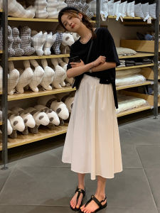 Váy Dài Vừa Phải Cạp Cao Màu Trắng Đa Năng Mùa Hè Cho Nữ Váy Chữ a Thường Ngày Bằng Polyester Cotton Spandex