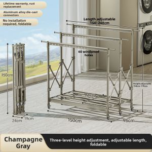 BINTAI | Aluminum Foldable Height Adjustable Indoor Outdoor Clothes Drying Rack