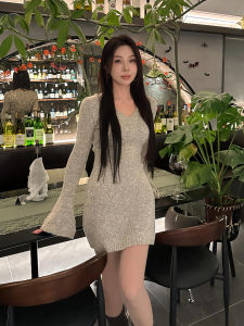 XUECAIQI | Stylish V-neck Long Sleeve Versatile Slim Dress