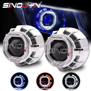 Sinolyn 2.5-Inch H1 Bixenon Projector Headlight Lens Dual LED Square Angel Eyes Halo Rings Shrouds For H4 H7 Car Motorcycle Accessories Retrofit