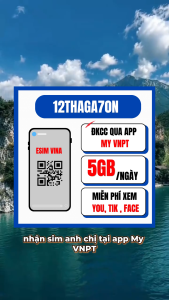 Sim Data 5G Vinaphone 12THAGA70N -Ưu đãi 150GB/tháng 5GB/Ngày + Miễn Phí Truy Cập Mạng Xã Hội Không Tốn Data - Trọn Gói 1 Năm - FREESHIP - CHƯA KÍCH HOẠT