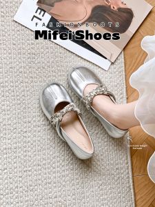 MIFEI | Leather Height Increasing Silver Womens Single Shoes