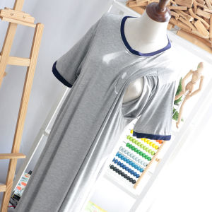 Postpartum Modal Sleep Dress Large Size Summer Thin Outerwear Nursing Nightgown Comfortable Breathable Long Sleeve Cartoon Print