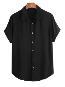 Kemeja Polos Vintage hawai Pria Lengan Pendek Baju V-Neck Cowok Cewek Kerah Santai Casual Premium