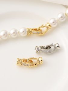 High Protection 14K Gilded Inlaid Zircon Hook Buckle Handmade DIY Bracelet Closing Buckle Necklace Connecting Buckle White Gold Pearl Buckle