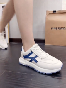 Striped White Shoes for Women Popular Versatile With Thick Sole Comfortable