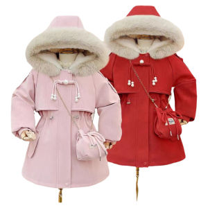 Girl Outwear 2024 Winter New Arrival Medium Large Kids Fleece-lined Thickened Parka Fall and Winter Leather Clothing Cotton Clothes for Children